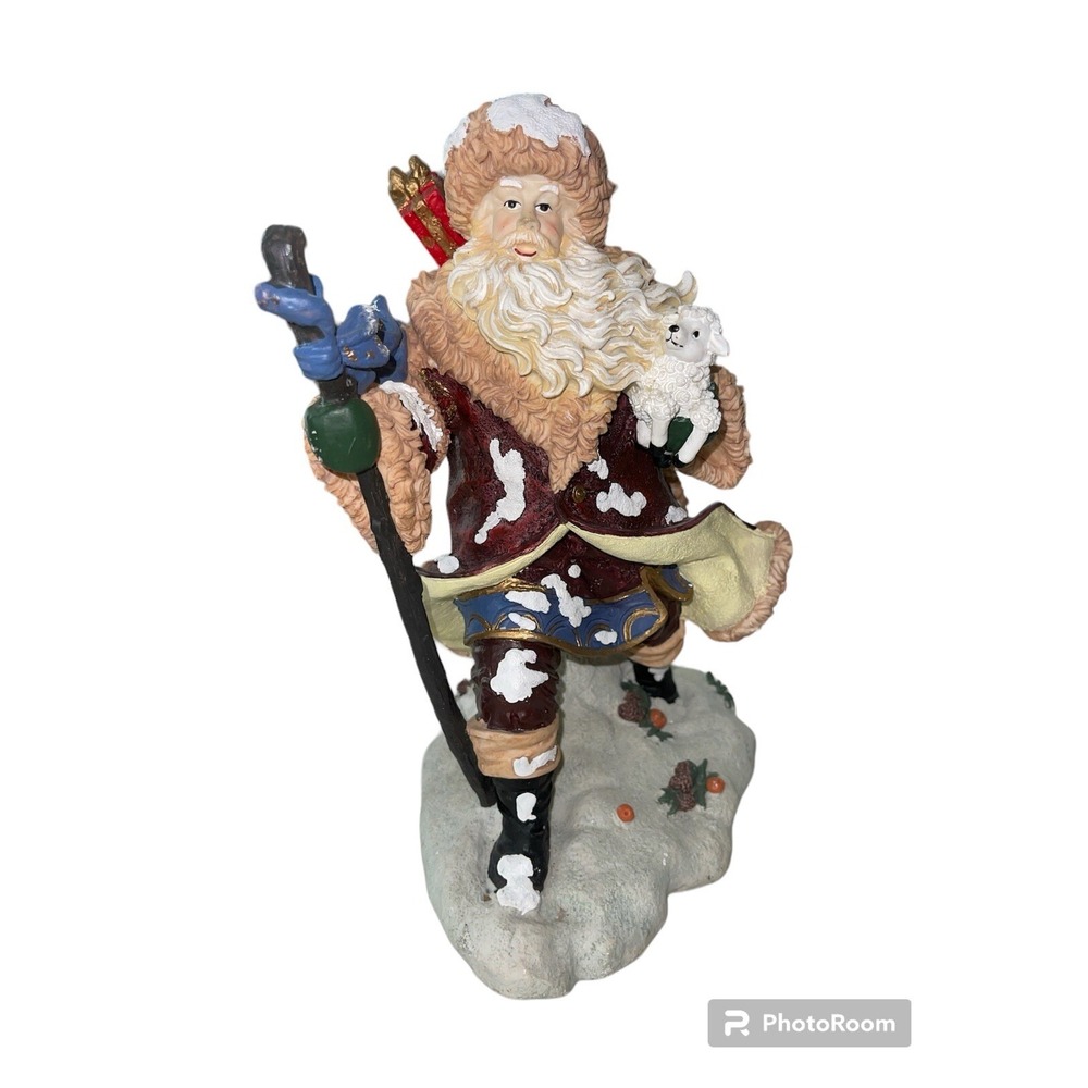 Vintage Old World Father Christmas 12" Blowing Snow Scape Santa Sack of Toys